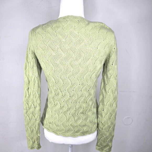 I. Magnin Two Ply Cashmere Weave Knit Scoop Neck Sweater in Apple Green - Picture 6 of 8